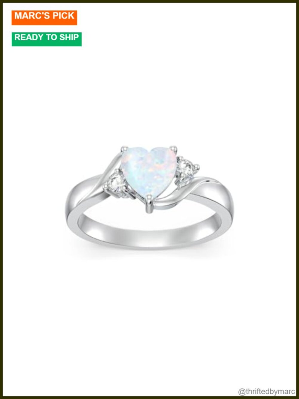 Sterling Silver Heart Opal Birthstone Ring Promise Jewelry Gift